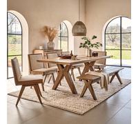 Sorrento Dining Set - 8 Seater - 205cm - Chevron - 5 Chairs and 1 Bench - Elm Wood