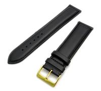 Sorrento' Italian Padded Calf Leather XL Extra Long Watch Strap Band - Black, 18mm with Gilt (Gold Colour) Buckle