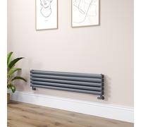 Sorrento Linea Dark Grey Anthracite Oval Designer Radiator 295x1400mm Double Panel 2509 BTU - Horizontal Bars