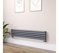 Sorrento Linea Dark Grey Anthracite Oval Designer Radiator 295x1600mm Double Panel 2836 BTU - Horizontal Bars