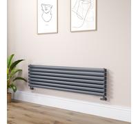Sorrento Linea Dark Grey Anthracite Oval Designer Radiator 413x1600mm Double Panel 3973 BTU - Horizontal Bars