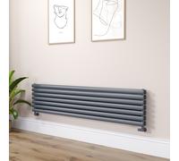 Sorrento Linea Dark Grey Anthracite Oval Designer Radiator 413x1800mm Double Panel 4437 BTU - Horizontal Bars