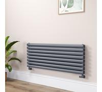 Sorrento Linea Dark Grey Anthracite Oval Designer Radiator 472x1200mm Double Panel 3485 BTU - Horizontal Bars