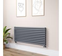 Sorrento Linea Dark Grey Anthracite Oval Designer Radiator 590x1400mm Double Panel 5014 BTU - Horizontal Bars