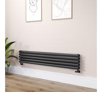 Sorrento Linea Midnight Black Oval Designer Radiator 295x1600mm Double Panel 2836 BTU - Horizontal Bars