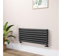 Sorrento Linea Midnight Black Oval Designer Radiator 413x1000mm Double Panel 2584 BTU - Horizontal Bars