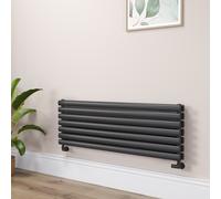 Sorrento Linea Midnight Black Oval Designer Radiator 413x1200mm Double Panel 3048 BTU - Horizontal Bars