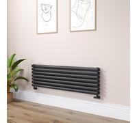 Sorrento Linea Midnight Black Oval Designer Radiator 413x1400mm Double Panel 3509 BTU - Horizontal Bars