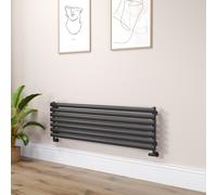Sorrento Linea Midnight Black Oval Designer Radiator 413x1400mm Single Panel 2321 BTU - Horizontal Bars