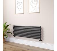 Sorrento Linea Midnight Black Oval Designer Radiator 472x1400mm Single Panel 2655 BTU - Horizontal Bars