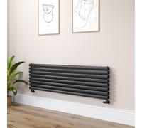 Sorrento Linea Midnight Black Oval Designer Radiator 472x1600mm Double Panel 4539 BTU - Horizontal Bars