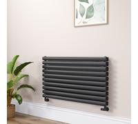 Sorrento Linea Midnight Black Oval Designer Radiator 590x1000mm Double Panel 3693 BTU - Horizontal Bars