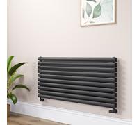 Sorrento Linea Midnight Black Oval Designer Radiator 590x1200mm Double Panel 4355 BTU - Horizontal Bars