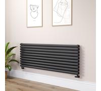 Sorrento Linea Midnight Black Oval Designer Radiator 590x1600mm Double Panel 5676 BTU - Horizontal Bars