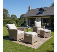 Sorrento Luxury Rattan Reclining Bistro Grey Garden Chairs, Ottomans & Table Outdoor Furniture Set Shatchi Natural One Size