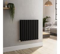 Sorrento Midnight Black Horizontal Oval Designer Radiator 600x590mm Double Panel 2399 BTU