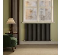 Sorrento Midnight Black Horizontal Oval Designer Radiator 800x1180mm Double Panel 6087 BTU