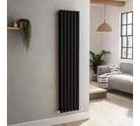 Sorrento Midnight Black Vertical Oval Designer Radiator 1600x354mm Double Panel 3351 BTU