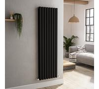 Sorrento Midnight Black Vertical Oval Designer Radiator 1600x472mm Double Panel 4468 BTU