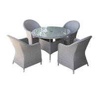 Sorrento Premium 5 Pieces Aluminium Rattan Bistro Set 4 Seater, 4 Chairs with Cushions, Glass Top Dining Table Garden Lounge Balcony Patio Compact Furniture