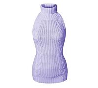 Sorrica Women's Sexy Turtle-neck Crochet Backless Sweater Japanese Anime Cosplay Cable Knit Pullover Sweater Jumper - Purple -