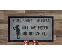 Sorry About The Mess We Freed Our House Elf Harry Potter Fans Coir Synthetic Nylon Light Grey Brown Cream Door Mat Gift (Light Grey (Indoor))