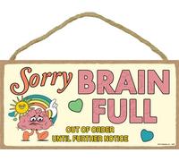 Sorry, Brain Full Brain Rot Internet Meme Sign, 10 x 5 inch Wood Internet Culture Terminally Online Funny Sign (SJT14426)