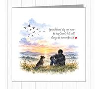 Sorry For The Loss Of Your Dog Pet Sympathy Card, Sitting Side By Side, Poignant Scene Looking Into The Distance