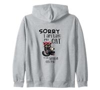 Sorry I Am Late My Cat Was Sitting On Me Funny Black Cat Zip Hoodie