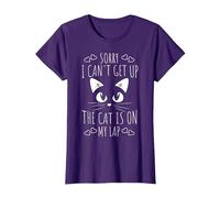 Sorry I Can't Get Up The Cat is On My Lap - Funny Cat T-Shirt, Women, Purple, Large