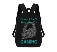 Sorry I Can't Hear You I Am Gaming Printed 17 Inch Daypack Unisex Shoulder Backpacks Travel Laptop Backpack for Women Men