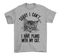 Sorry I Cant? I Have Plans with My Cat, Mens, Womens or Kids Organic Cotton Funny Pet Slogan T-Shirt Grey