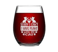 Sorry I Can't I Have Plans with My CAT Wine Glasses Funny Stemless Wine Glass Laser Engraved Whiskey Glass Shot Glass Unique Novelty Idea for Him, Her, Mom, Wife, Boss,15 oz