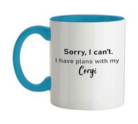Sorry I Can't. I Have Plans with My Corgi - 11oz - Ceramic Two-Tone Mug for Coffee/Tea - Babyblue/White - One Size