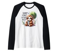 Sorry I Cant Im Very Busy Cute Coffee Sloth Raglan Baseball Tee