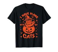 Sorry I Have Plans with My Cats Pumpkin Halloween Cat Witch T-Shirt