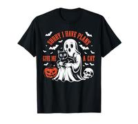 Sorry I Have Plans with My Cats Pumpkin Halloween Ghost Cat T-Shirt