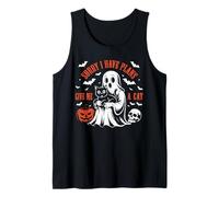 Sorry I Have Plans with My Cats Pumpkin Halloween Ghost Cat Tank Top