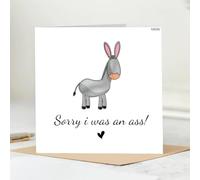 Sorry I Was an Ass Apology Card, Cute Donkey Design, Handwritten Style Text