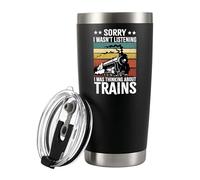 Sorry I Wasn’t Listening I Was Thinking About Trains Retro Vintage Train Lovers Gifts For Dad Mom Husband Brother Sister Wife Friend Coworker Vacuum Insulated Tumbler with Lid and Straw 20 oz Black