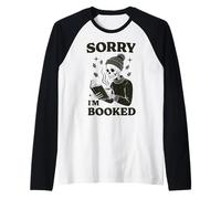 Sorry I'm Booked Skeleton Reading Raglan Baseball Tee