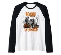 Sorry I'm Booked Skeleton Spooky Book Reading Halloween Raglan Baseball Tee