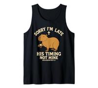 Sorry I'm Late His Timing Not Mine Funny Christian Capybara Tank Top