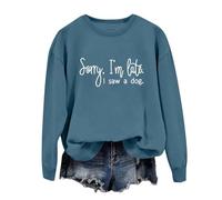 Sorry I'm Late I Saw A Dog Sweatshirts Pullover Women Crew Neck Long Sleeve Dog Mom Graphic Top Shirts Jumpers for Women uk