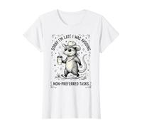 Sorry Im Late I was Avoiding Non-Preferred Tasks Value Graphic T-Shirt, Women, White, L