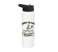 Sorry I'm Late I was Playing Pickleball Skeleton Stainless Steel Insulated Water Bottle