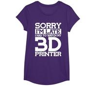 Sorry Im Late Watch My 3D Printer 3D Printing T-Shirt, Girls, Purple, Medium