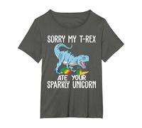 Sorry My T-Rex Ate Your Sparkly Unicorn Funny Saying Shirt T-Shirt, Women's Plus, Asphalt Grey, 5X