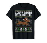 Sorry Santa I've Been Feral Dachshund with knive Xmas Value Graphic T-Shirt, Men, Black, S