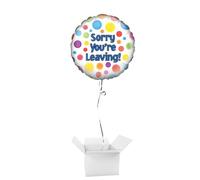 Sorry You're Leaving Round Foil Helium Qualatex Balloon - Inflated Balloon in a Box
